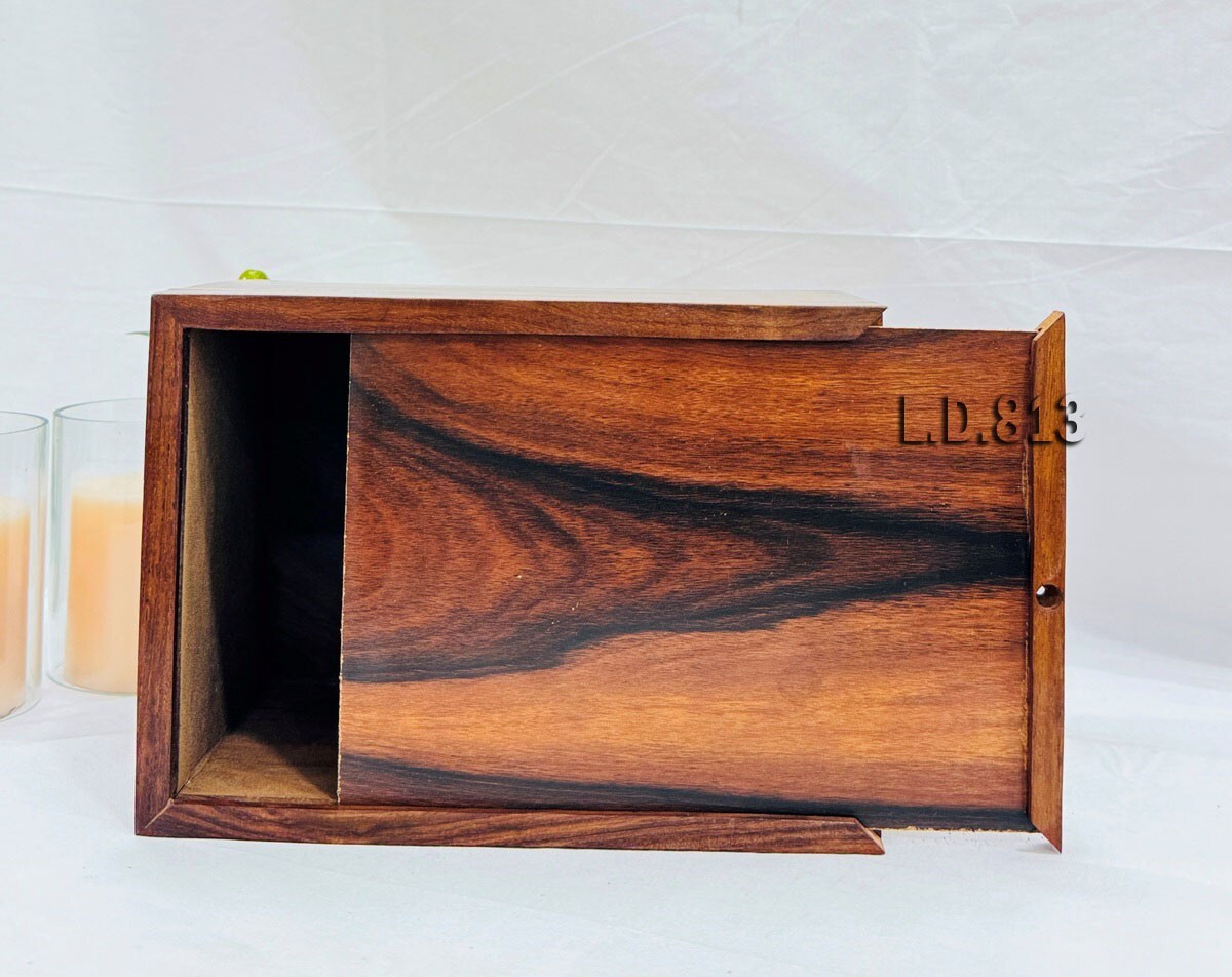 Natural Rosewood Urn for Pet Ashes, Dogs or Cats, with 2 Brass footprints,