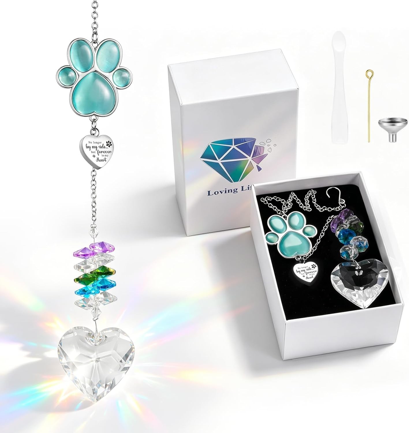 Mini Urn Keepsake for Pets – Heart Crystal Suncatcher Memorial Decoration