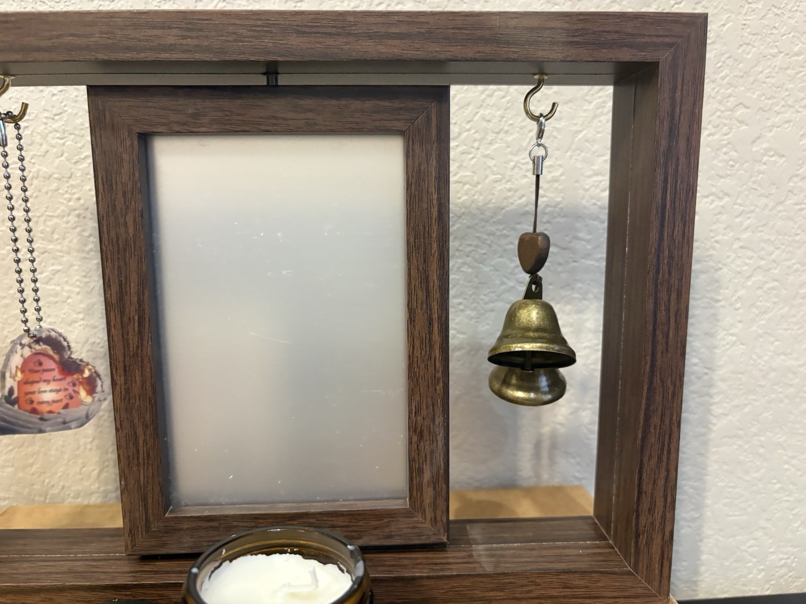 Pet Memorial Tabletop Floating/Swivel Frame With Candle, Bell, Charm 11” X 8”