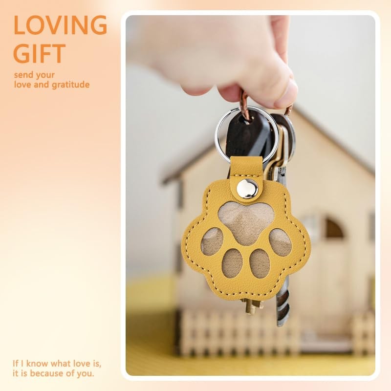 Xiyantiji Pet Paw Print Leather Keychain for Dog Cat Fur Hair Storage Yellow