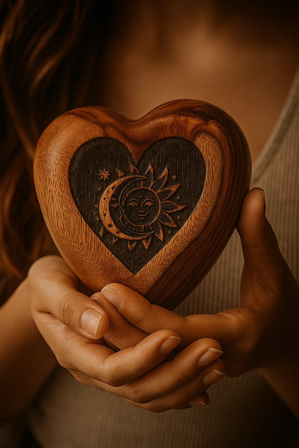 Pet Memorial Wood Urns for Dog or Cat Ashes Heart Shape Sun moon Design Urn