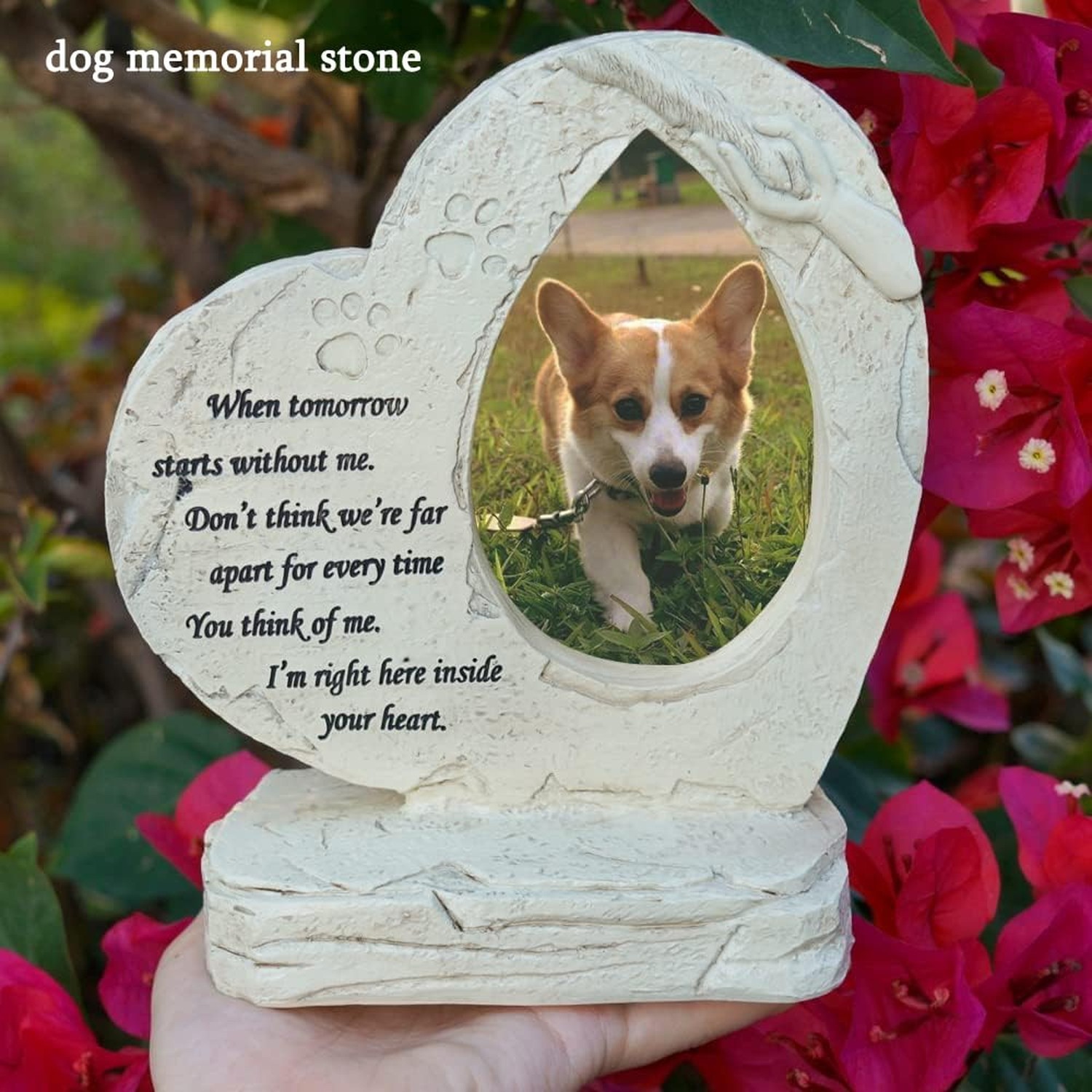 Heart Shaped Pet Dog Memorial Stones with Photo Frame, Pet Headstones Grave S…