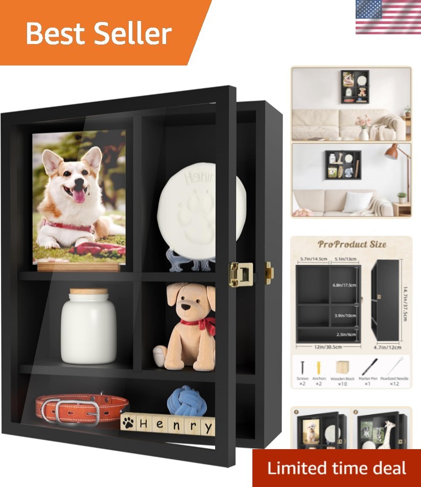 Pet Memorial Shadow Box, 14.7″x 12″ Dog Memorial Shadow Box with Adjustable S…
