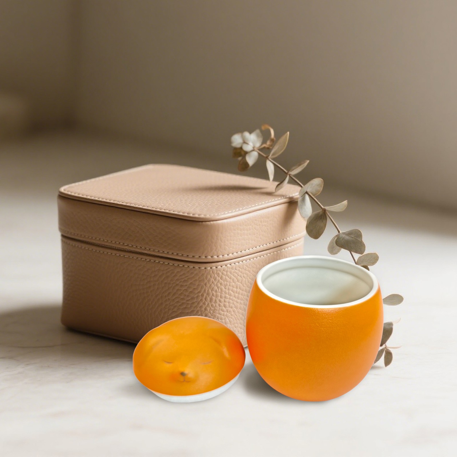 Smiley Dog Shaped Orange Pet Urn 4.9×4.3 inches For Small Dog And Cat Ashes