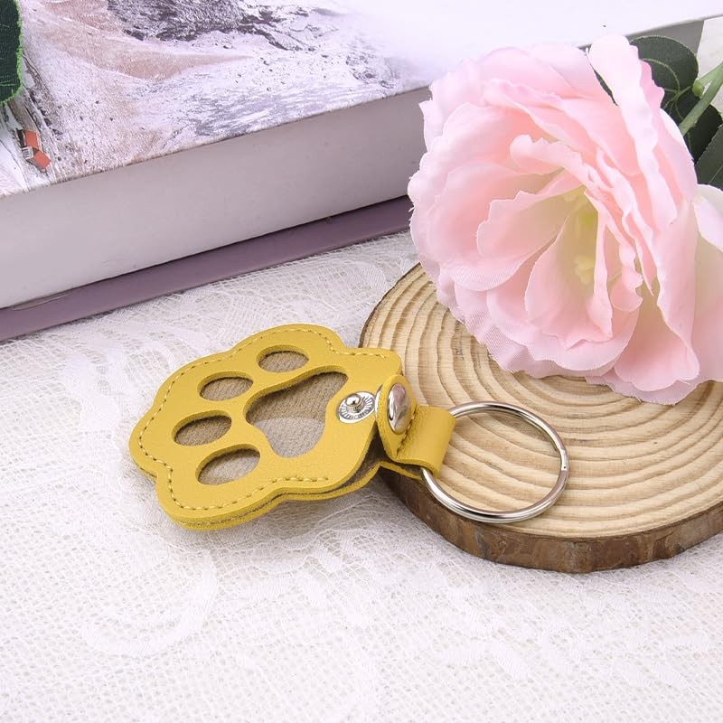 Xiyantiji Pet Paw Print Leather Keychain for Dog Cat Fur Hair Storage Yellow