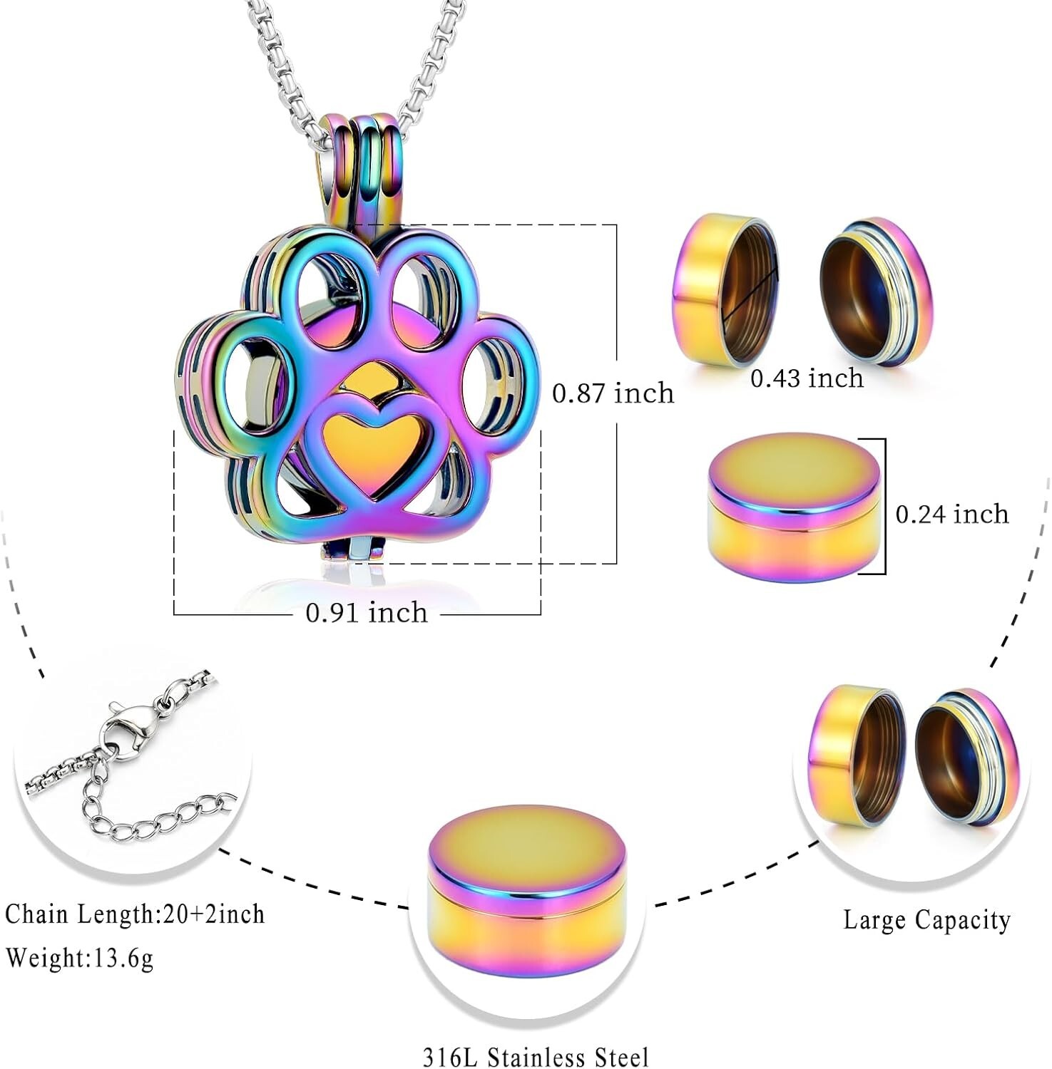 Tranquil Paw Design Memorial Locket Urn Necklace for Pet Ashes – Stainless Steel