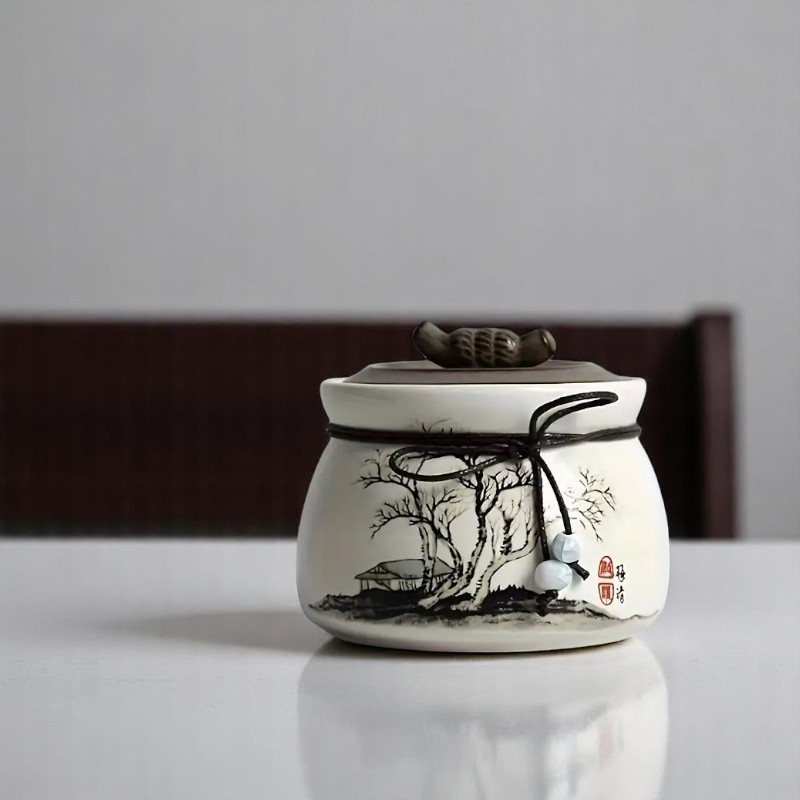 Tranquil Grove Pet Urn for Ashes – Hand-Painted Ceramic Memorial Jar for Dogs