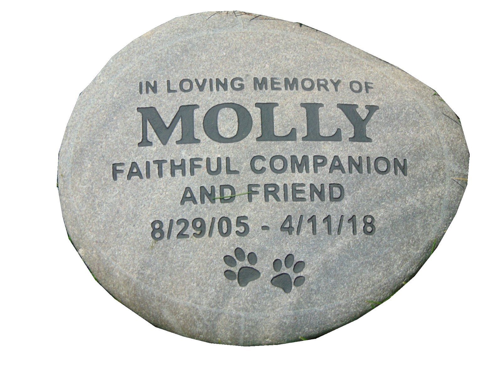 pet memorial grave marker -12″ personalized – custom engraved – river rocks