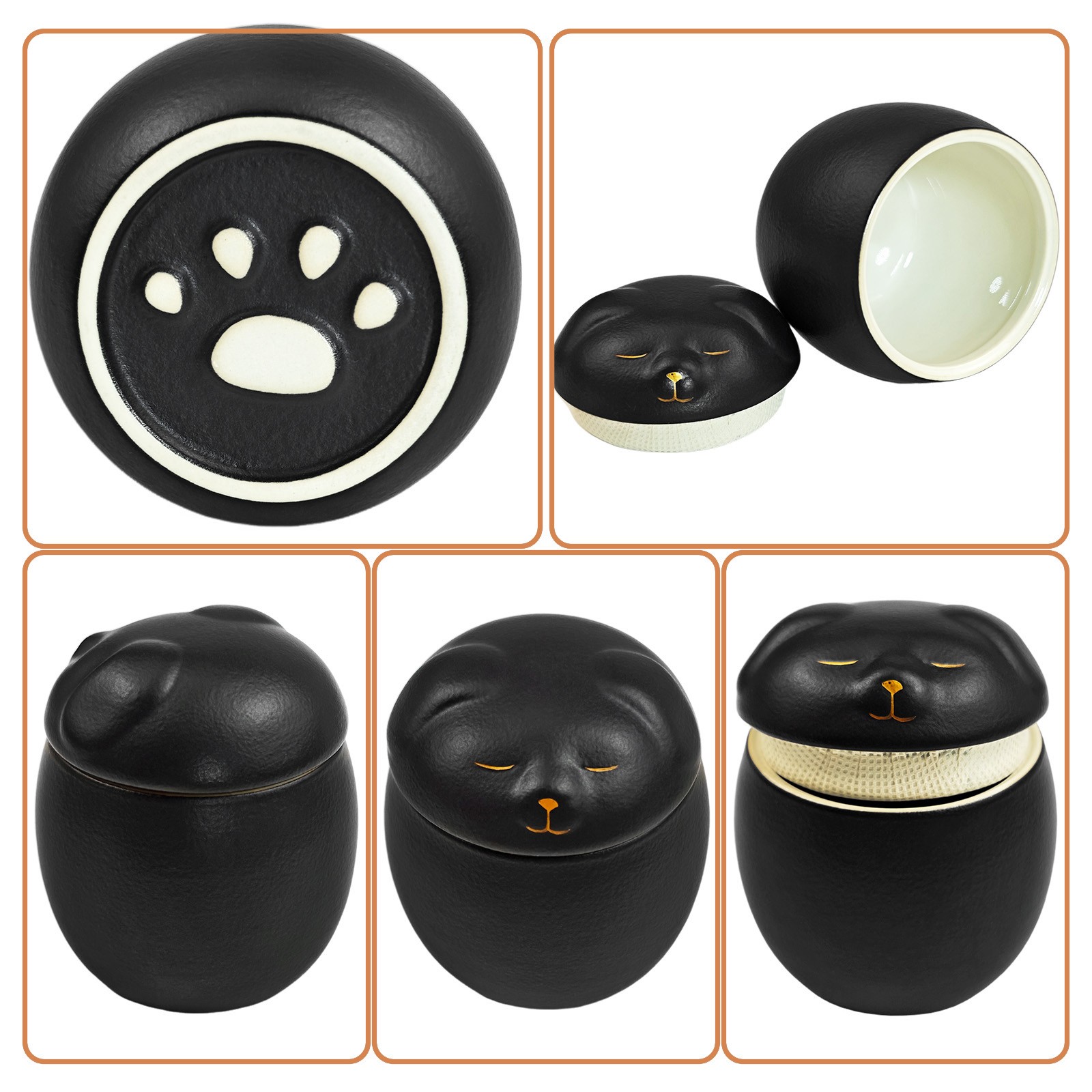 Smiley Dog Shaped Black Pet Urn 3.2×2.9 inch for Small Dog And Cat Ashes