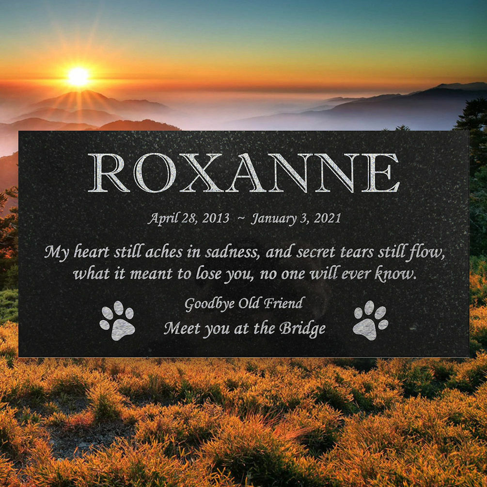 Personalized Cat or Dog Memorial – Granite Pet Memorial – 6×12 – Roxanne