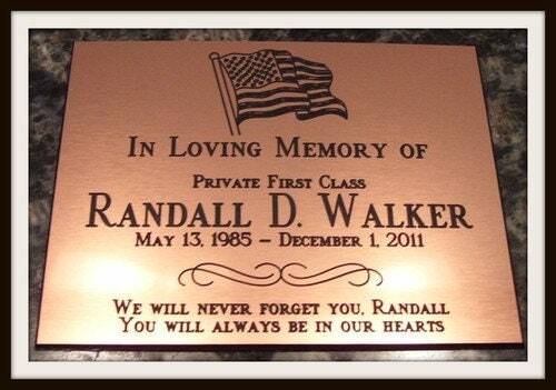 Memorial engraved headstone marker plate color options: brass silver copper
