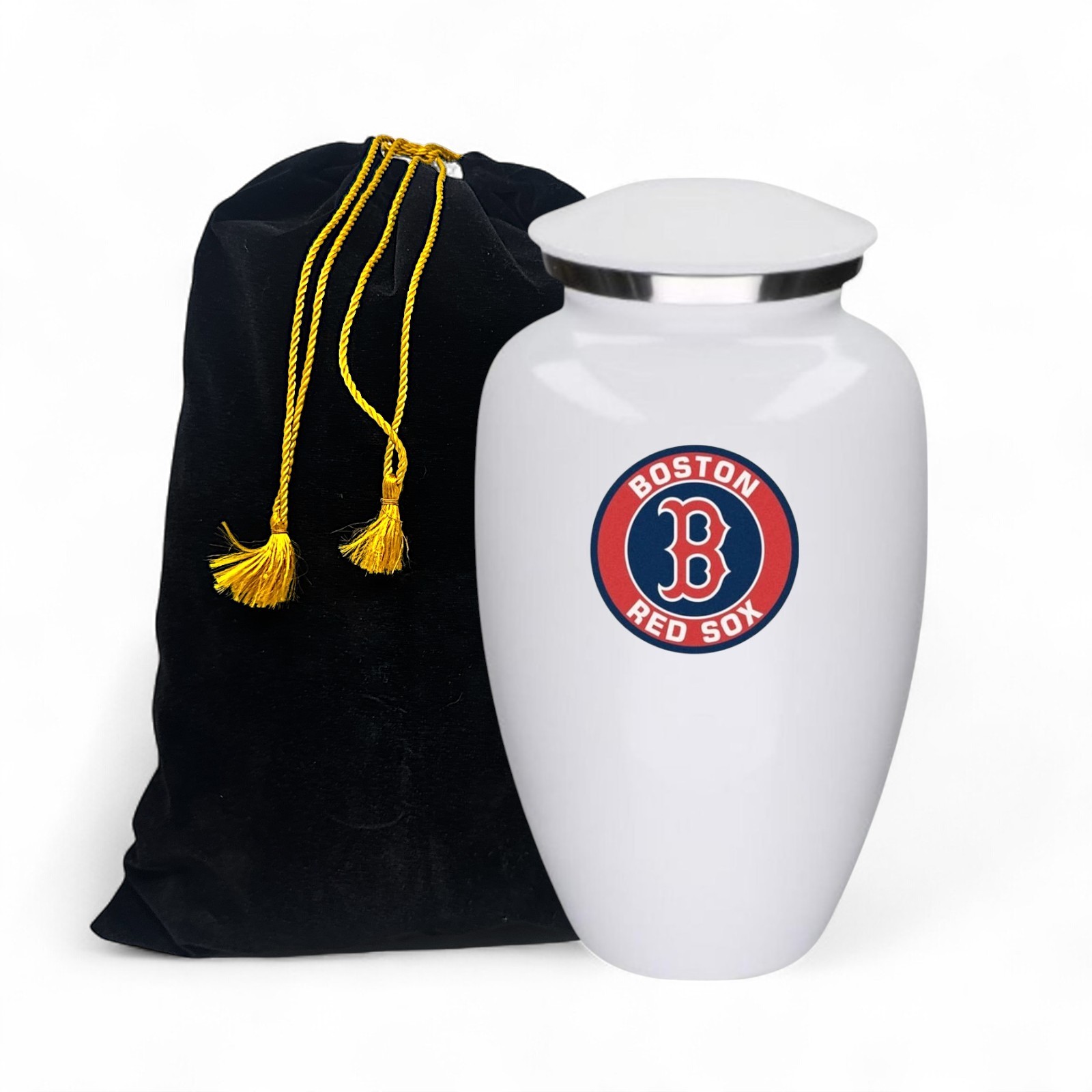Boston Baseball Theme Large Aluminum Cremation Urn Adult Human Ashes w/Bag