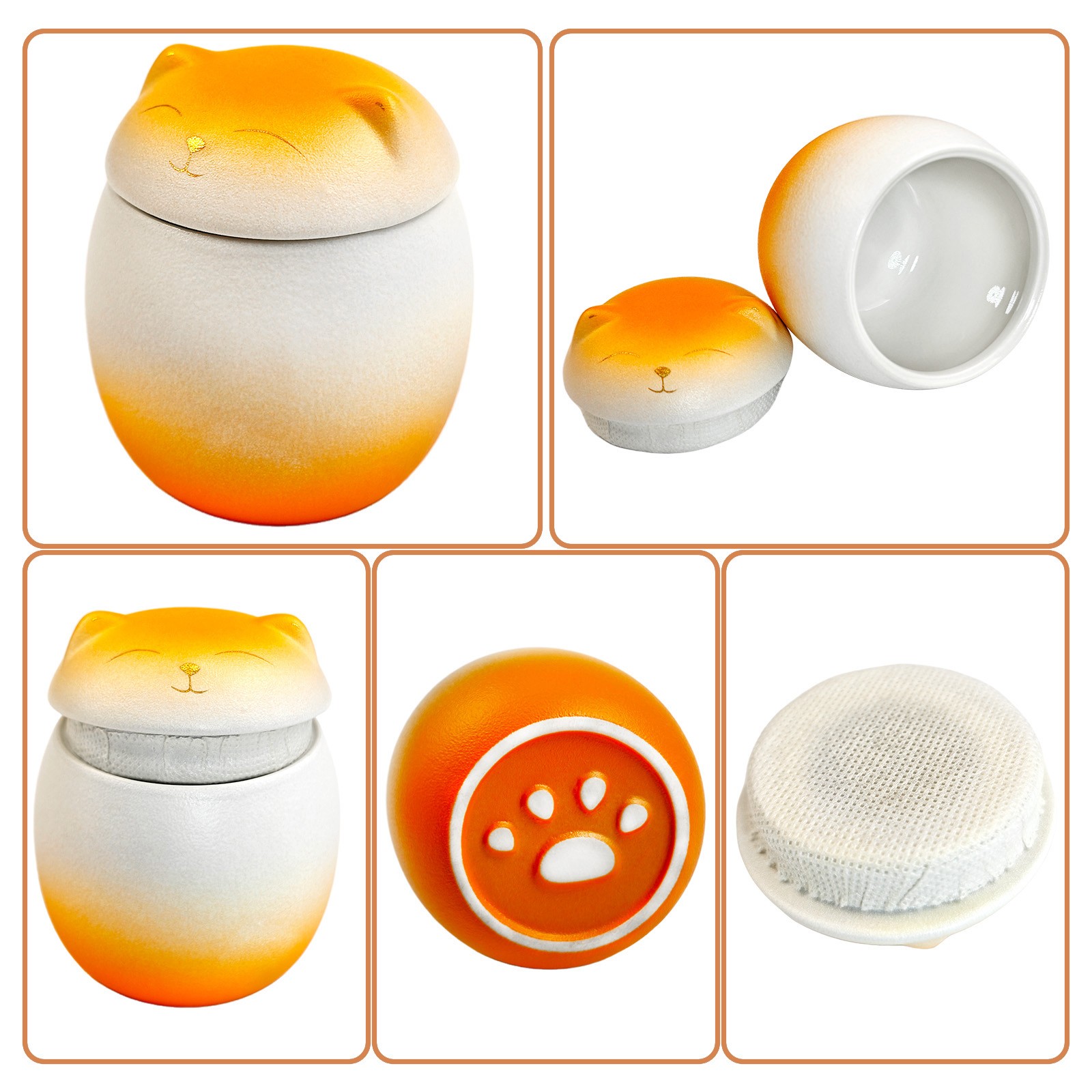 Smiley Orange-White gradien Cat Shaped Pet Urn 4.9*4.3in For Small Dog And Cat