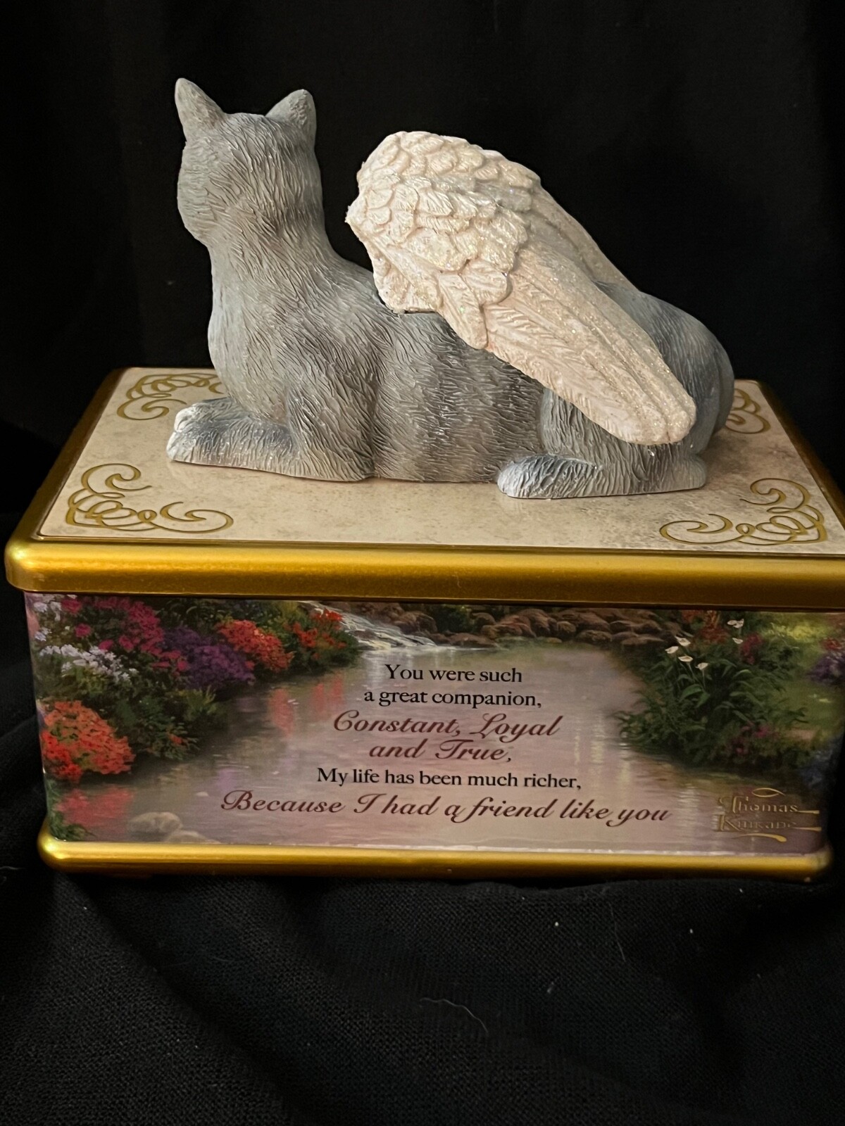 Thomas Kinkade My Forever Friend Cat Remembrance Keepsake Box Gray Cat Wings