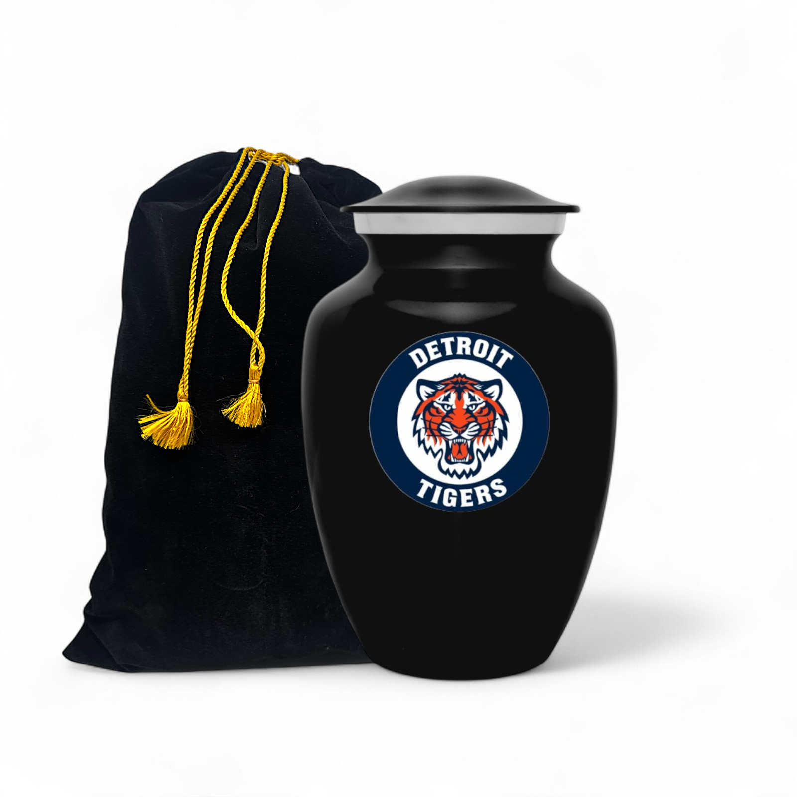 Detroit Tigers Baseball Style Cremation Urn Adult Ashes Black Metal 8 Inch Urns