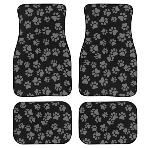 Paw Print Car Floor Mats – Universal Abstract Cat or Dog – Black Grey