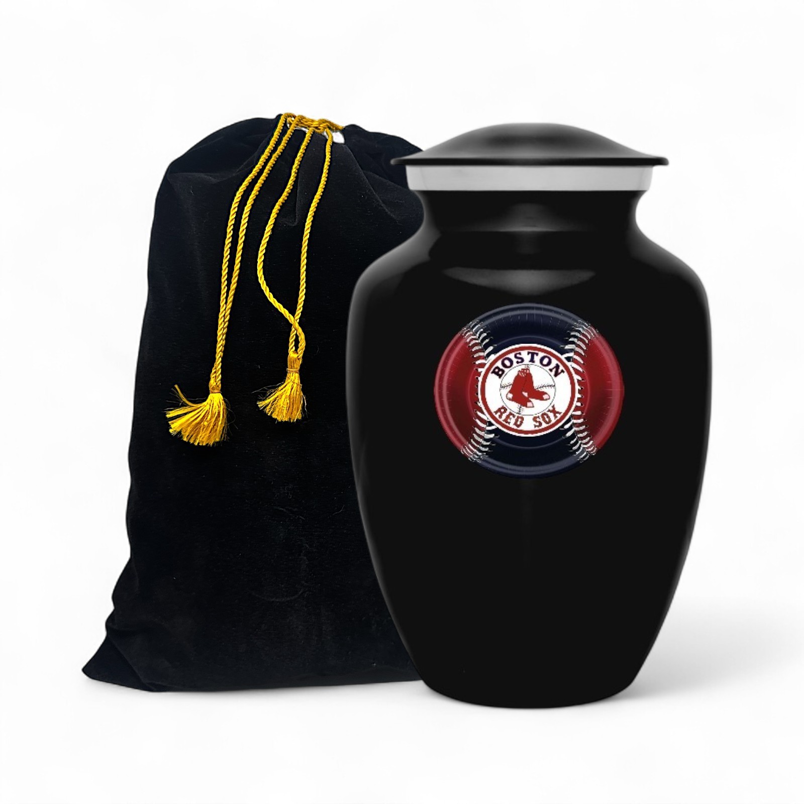 Boston Red Sox Baseball Style Cremation Urn Adult Ashes Black Metal 8 Inch Urns