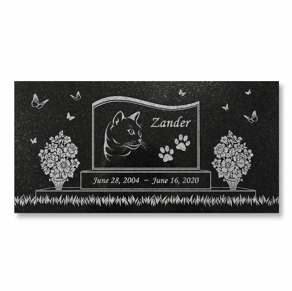 Personalized Cat Memorial – Granite Stone Pet Grave Marker – 6×12 – Zander