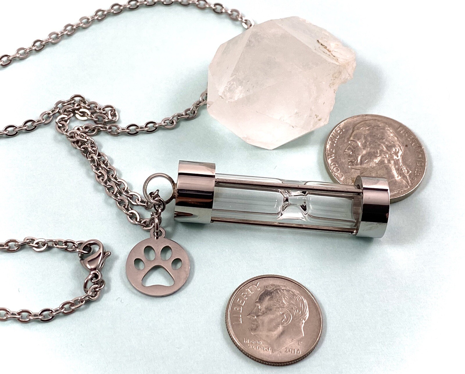 Pet Cremation Jewelry Urn Necklace Hourglass for Ashes Dog Cat Paw Print Charm