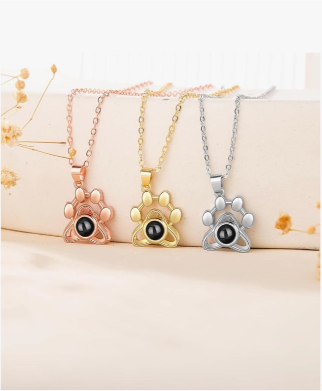 Personalized Dog Paw Cremation Jewelry Necklace Projection Stone Adjustable