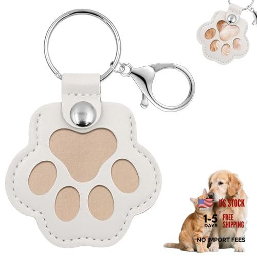 Pet Memorial Gifts for Dogs Cats, Leather Paw Print Pet Fur Keepsake White