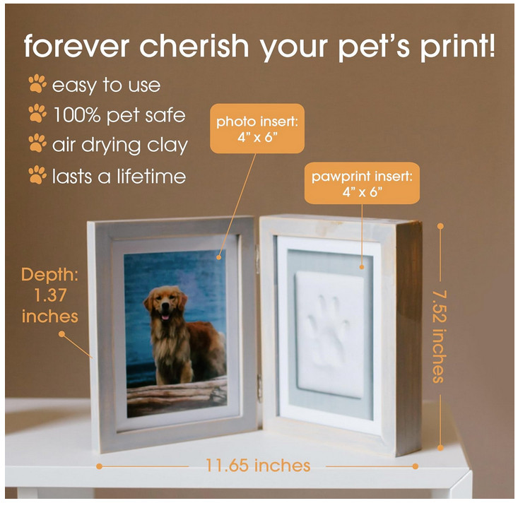 Pearhead Pet Paw Print Photo Frame with Clay Imprint Kit for Cats and Dogs