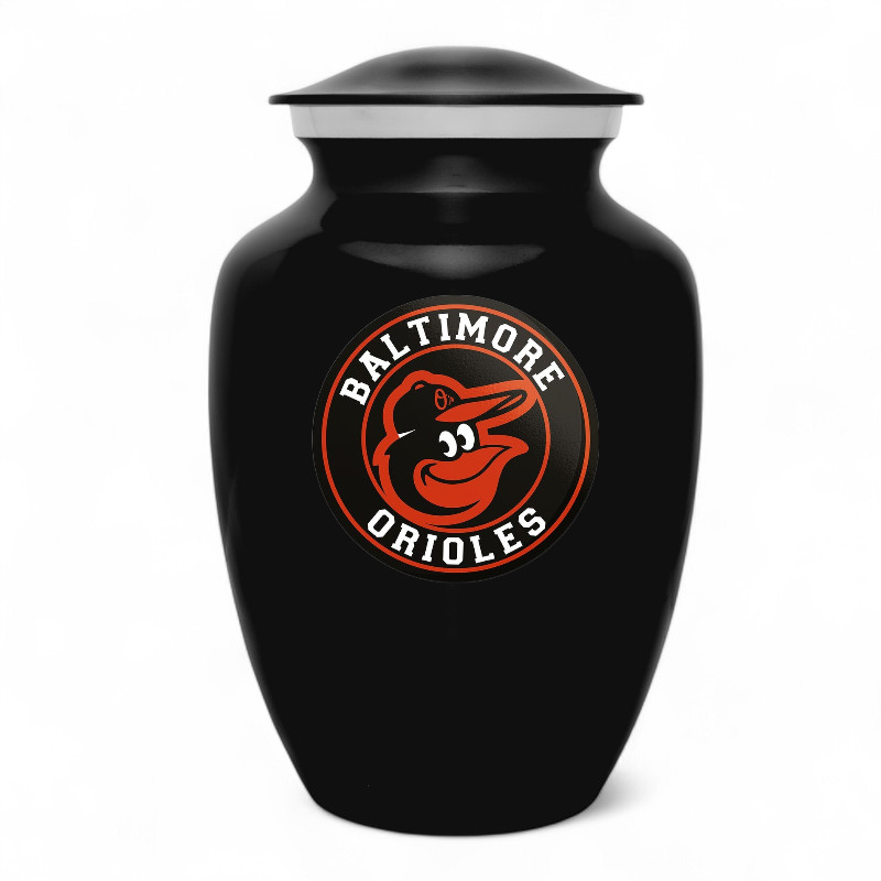 Baltimore Orioles Baseball Style Cremation Urn Adult Ashes Black Metal 8 In Urns