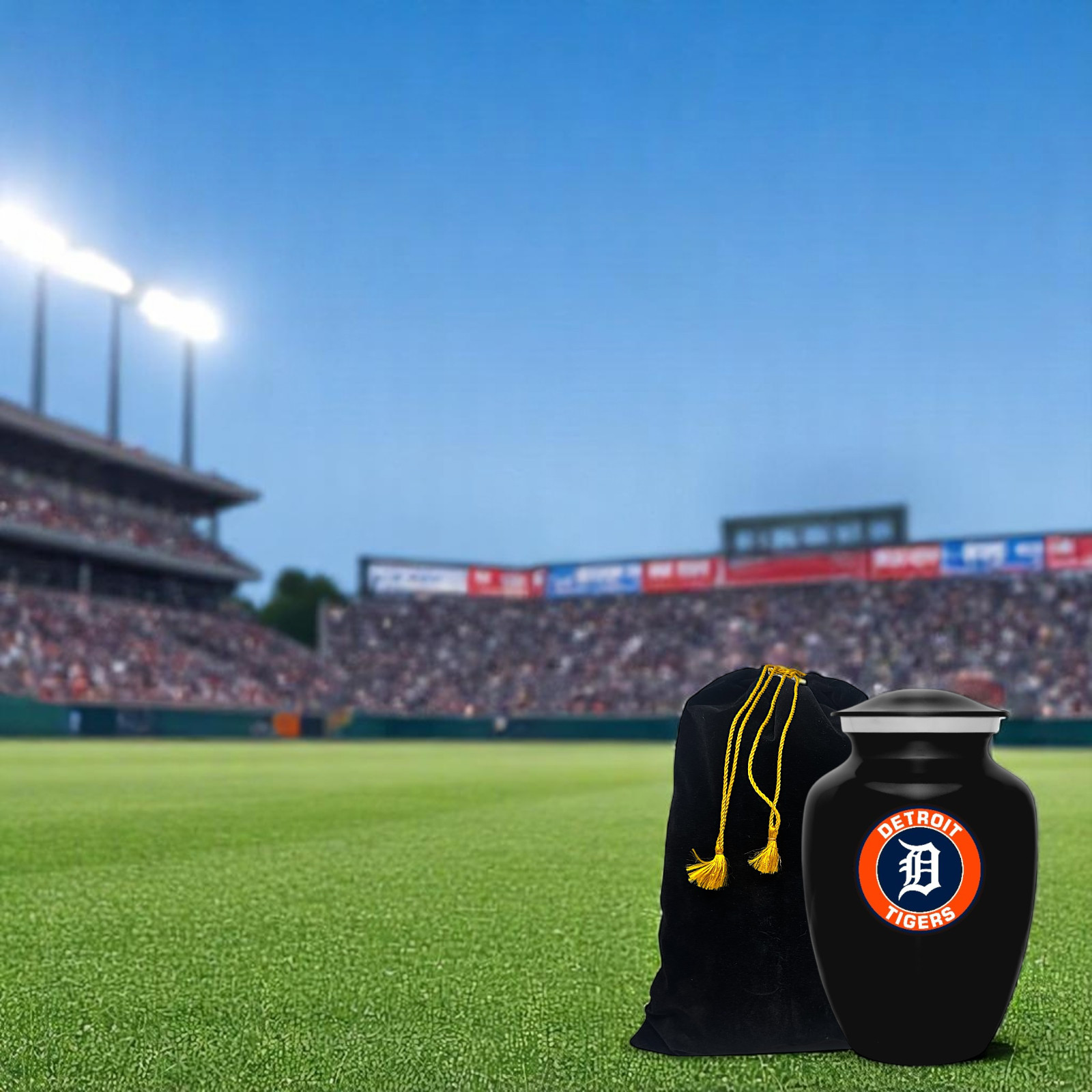 Detroit Tigers Baseball Style Cremation Urn Adult Ashes Black Metal 8 Inch Urns