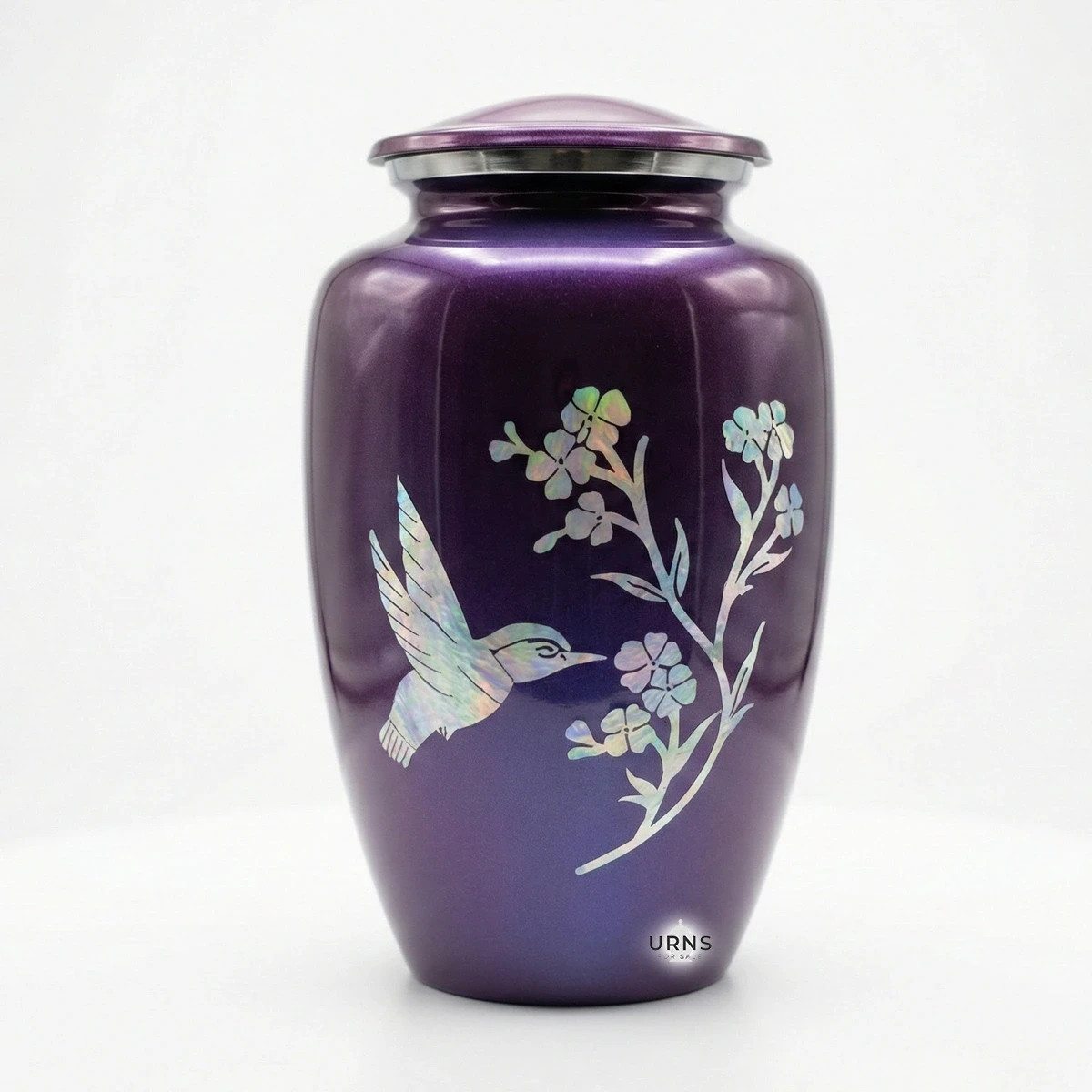 Adult Cremation Urn for Human Ashes – Purple Hummingbird Aluminium Urn