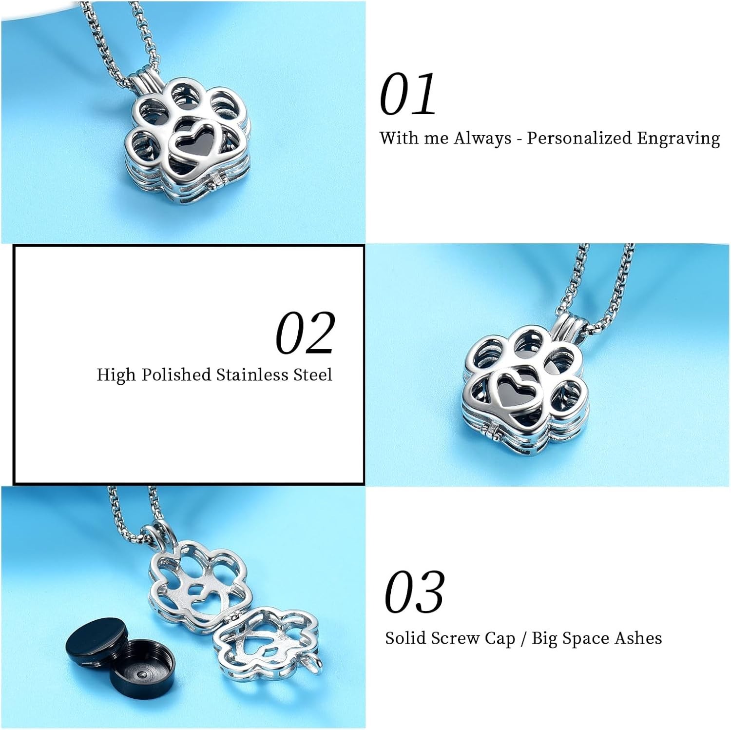 Pet Cremation Jewelry For Ashes For Dog/Cat Paw Stainless Steel Memorial Lock…