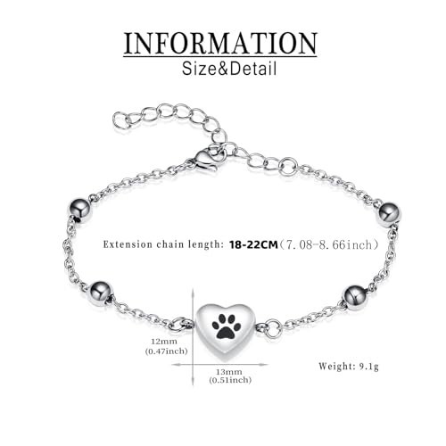 Pet Paw Urn Bracelet for Ashes – Adjustable Heart Cremation Jewelry for Dogs & C