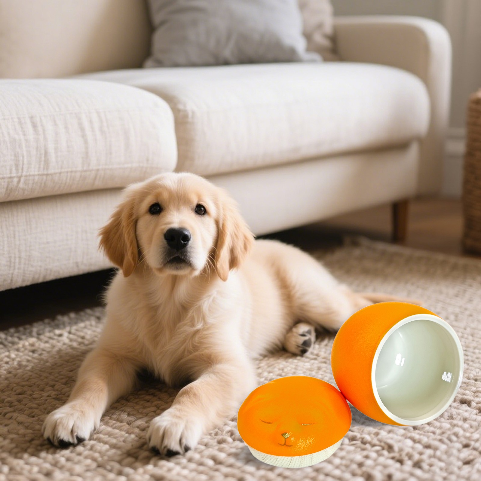 Smiley Dog Shaped Pet Urn For Small Dog And Cat Ashes 3.2×2.9 inches(Orange, M)