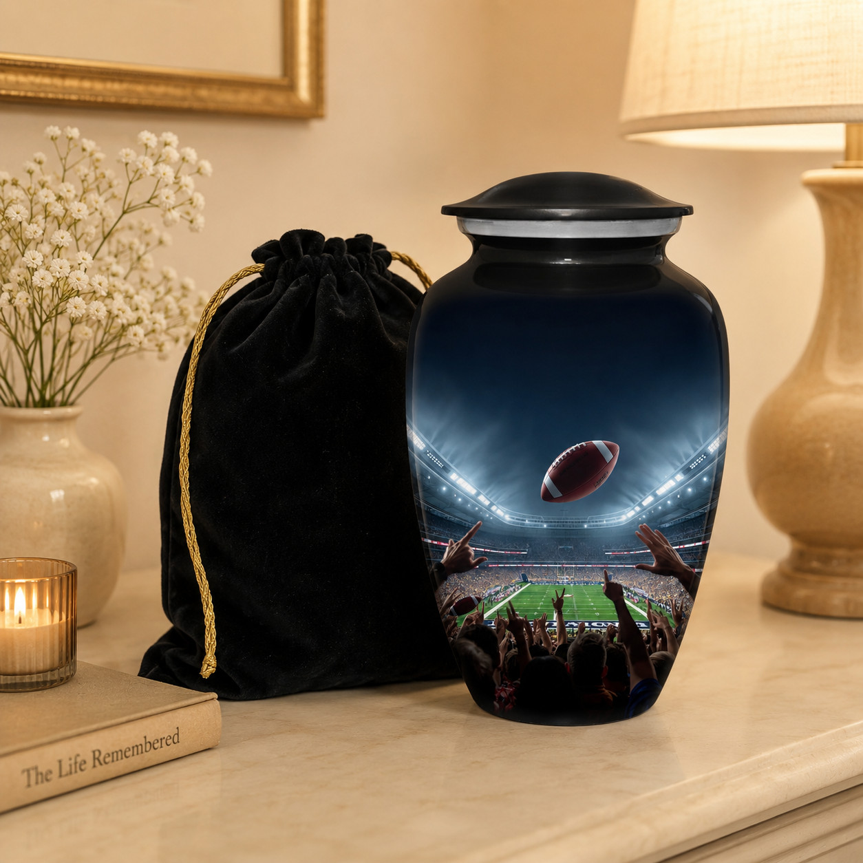 Large Cremation Urn for Human Ashes – Football Theme Memorial Adult Funeral Urns