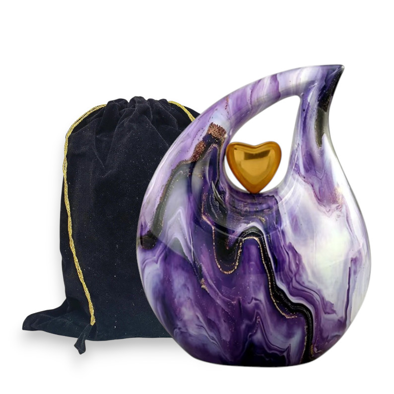 Purple White Marble Teardrop Cremation Urn Adult Human Ashes for Your Love Ones