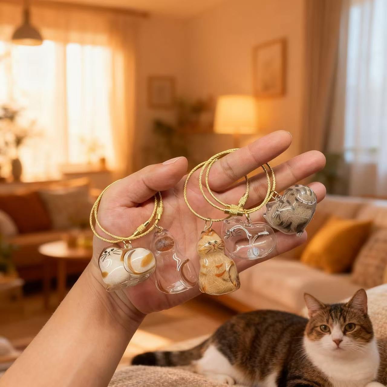 sencdfly Cat Hair Storage Keychain,Transparent and Large, Cat(universal)