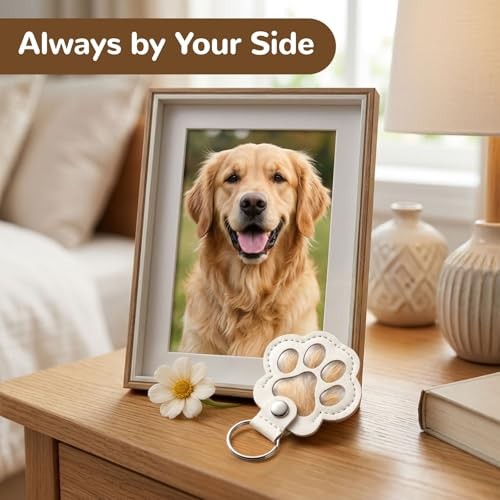 6 Pack Pet Fur Keepsake Keychain – Paw Shaped Leather – Cat & Dog Hair Keepsake