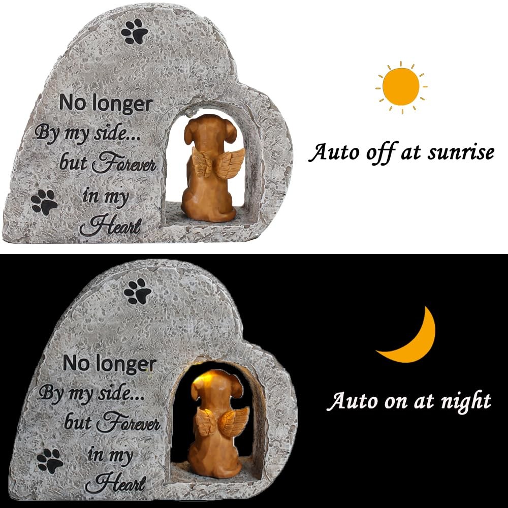 Solar Dog Pet Memorial Stone with A Angel Puppy Memorial Statue, Dog Grave Ma…