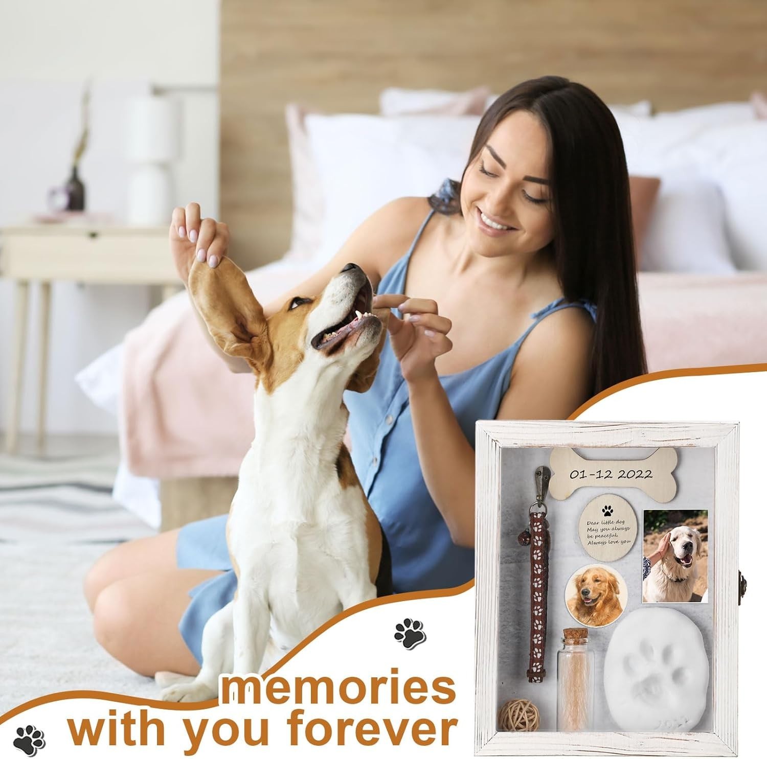 Pet Memorial Shadow Box for Dog Cat with Wood Picture Frame Pet Print Kit Urn…