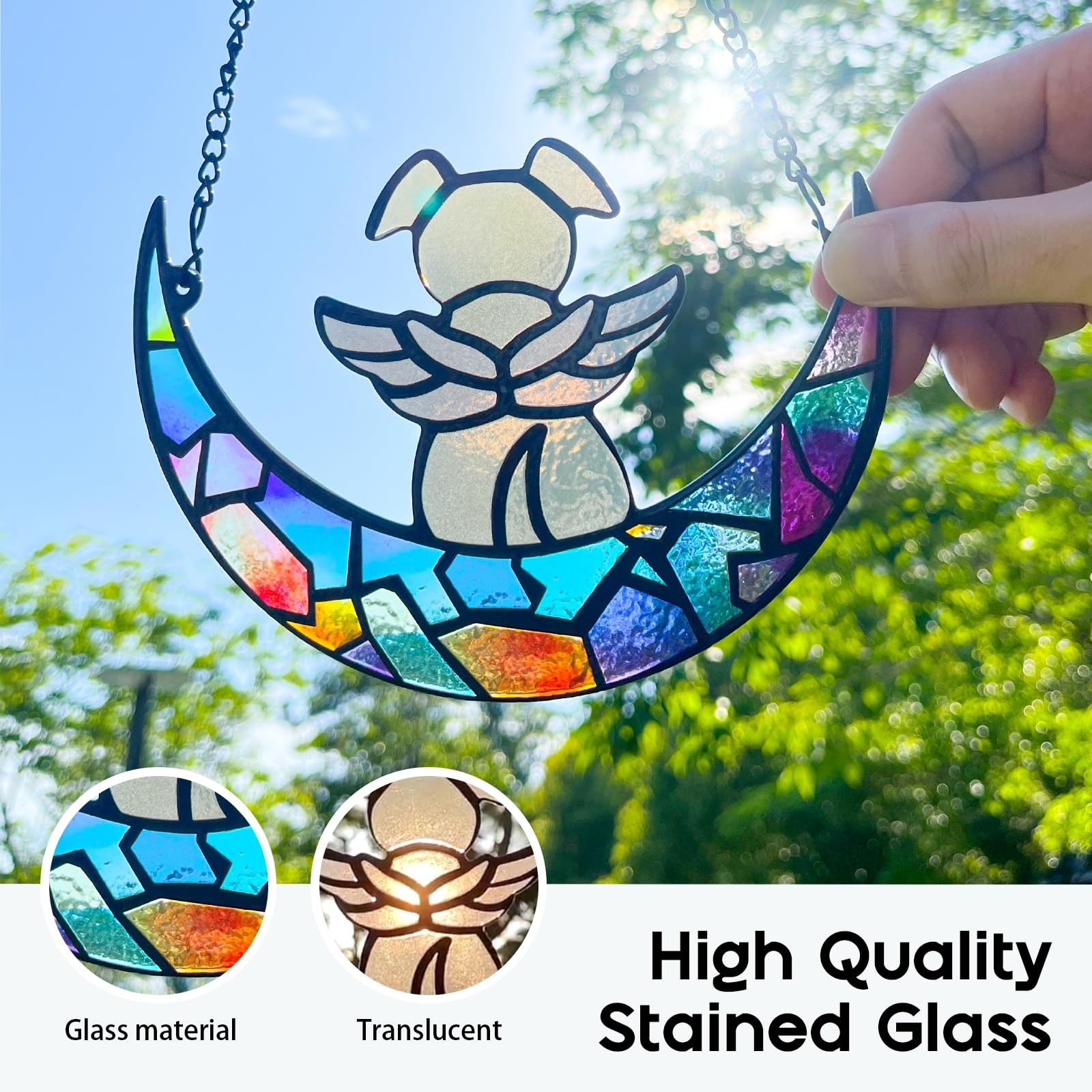 Stained Glass Angle Dog Memorial Suncatcher for Loss of Dog Sympathy Gifts, D…