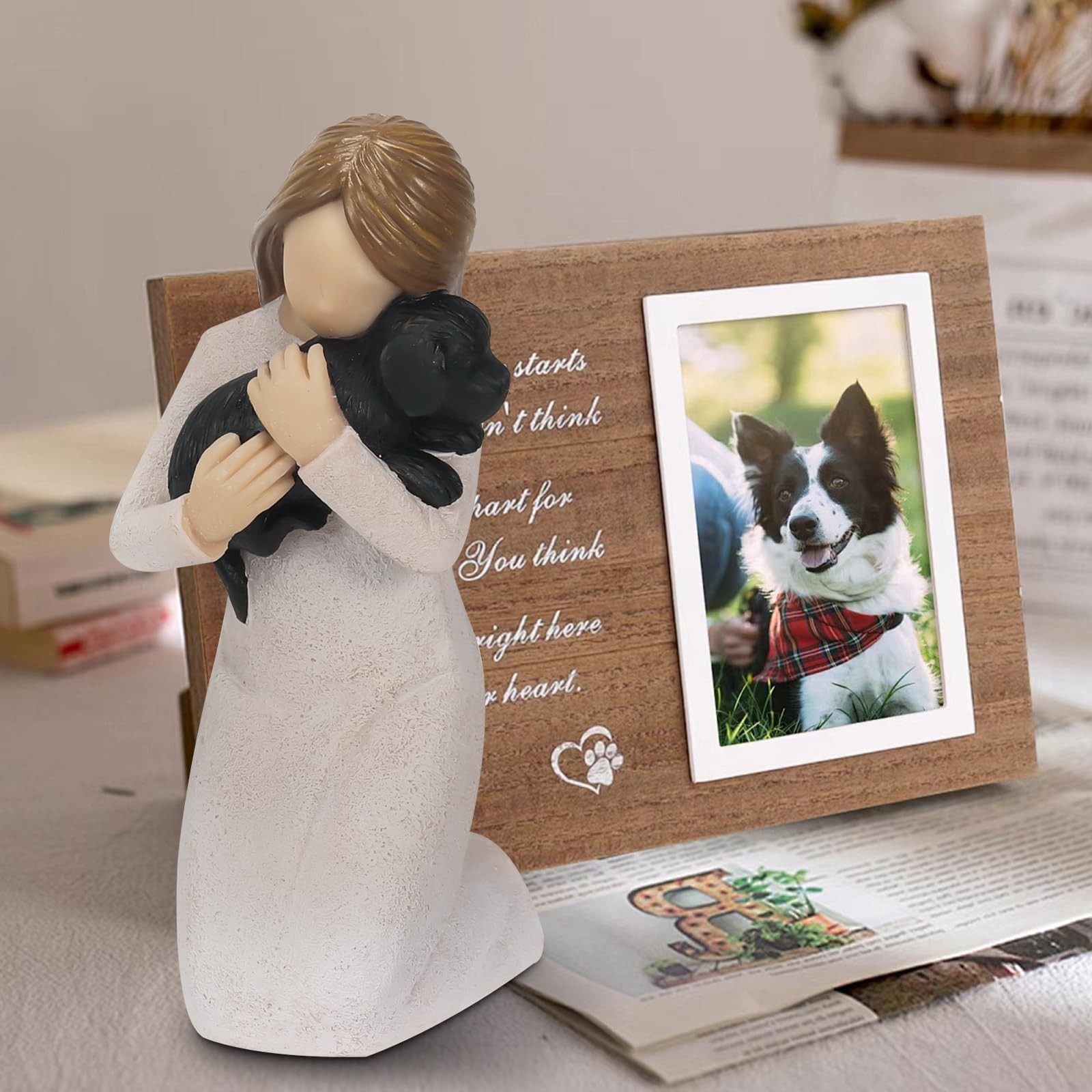 Loss of Dog Sympathy Gifts, Kneeling Girl Embracing Black Puppy Resin Figurin…