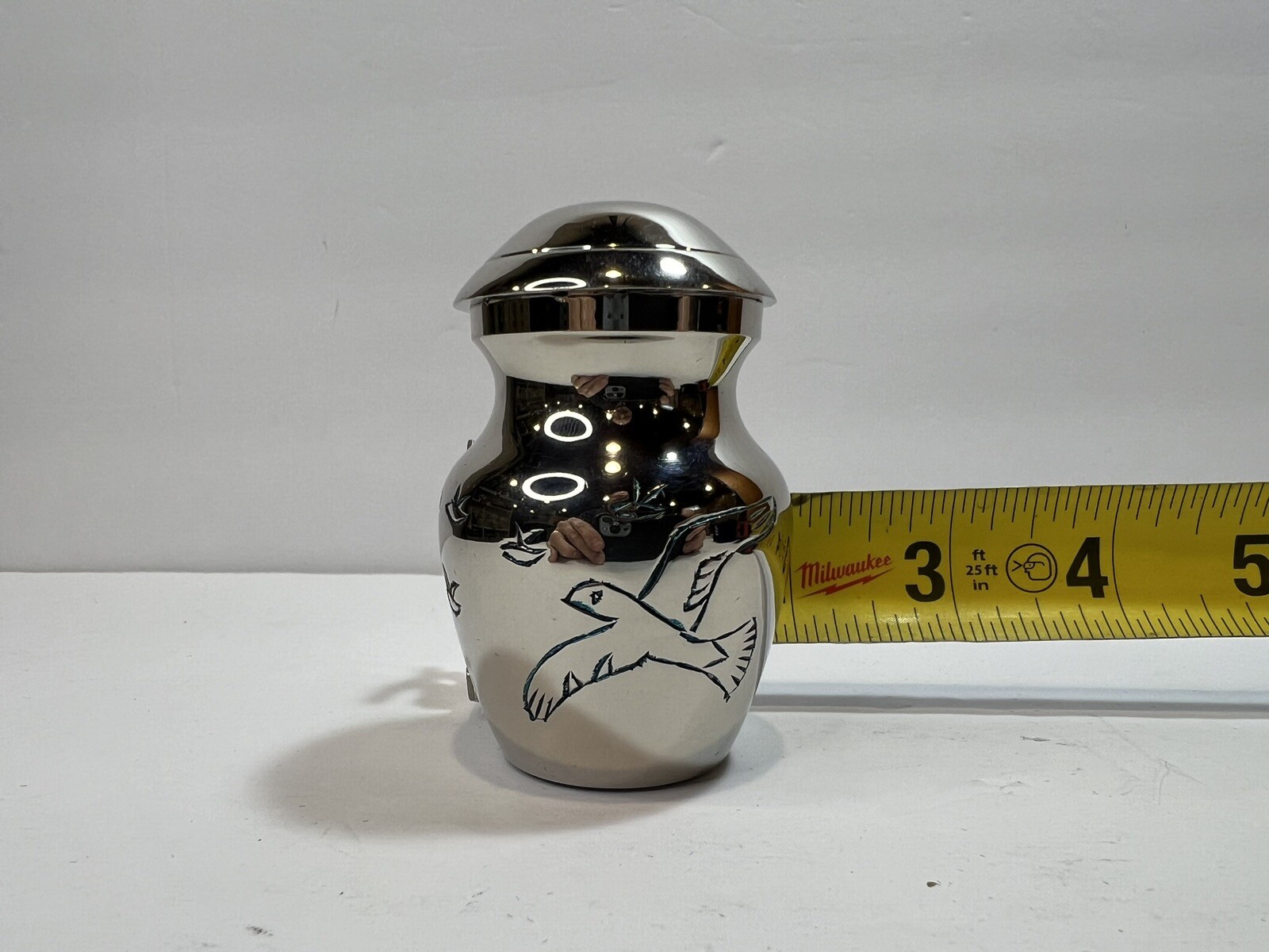Miniature Metal Silver Plated Urn for Pet Ashes Clean 3 Inches Tall