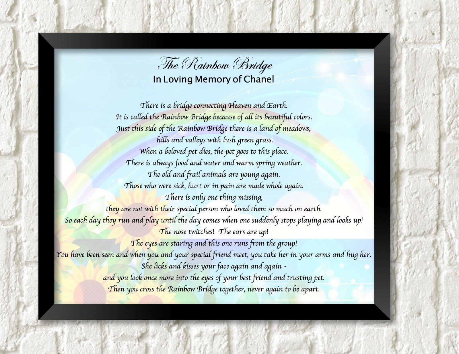 Pet Memorial Poem RAINBOW BRIDGE Personalized UNFRAMED Art Print Dog, Cat