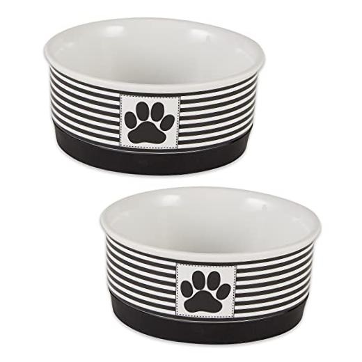 Ceramic Stripe Paw Pet Bowls Collection, Small Bowl Set, 4.25×2″ Black
