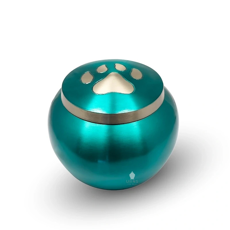 Sea Green Medium Brass Pet Urn with Silver Paw – A Gentle Tribute for Pets