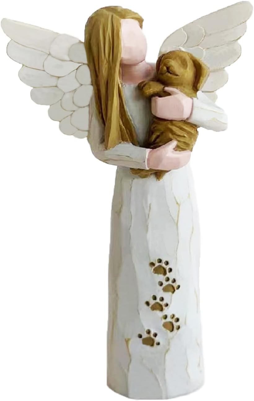 Dog Memorial Statue Angel Figurine Pet Loss Sympathy Gift Resin Keepsake White