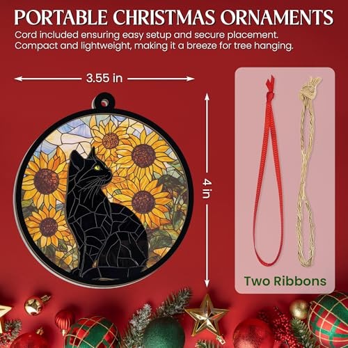 Christmas Black Cat Gifts for Women – Suncatcher Black – Sunflower Cat