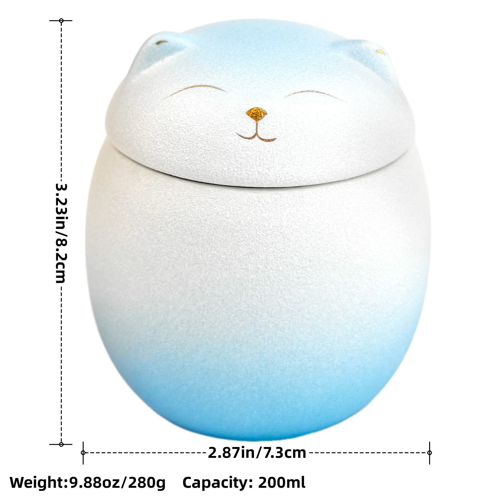 Smiley Cat Shaped Blue-White Gradient Pet Urn For Small Dog And Cat Ashes(M)