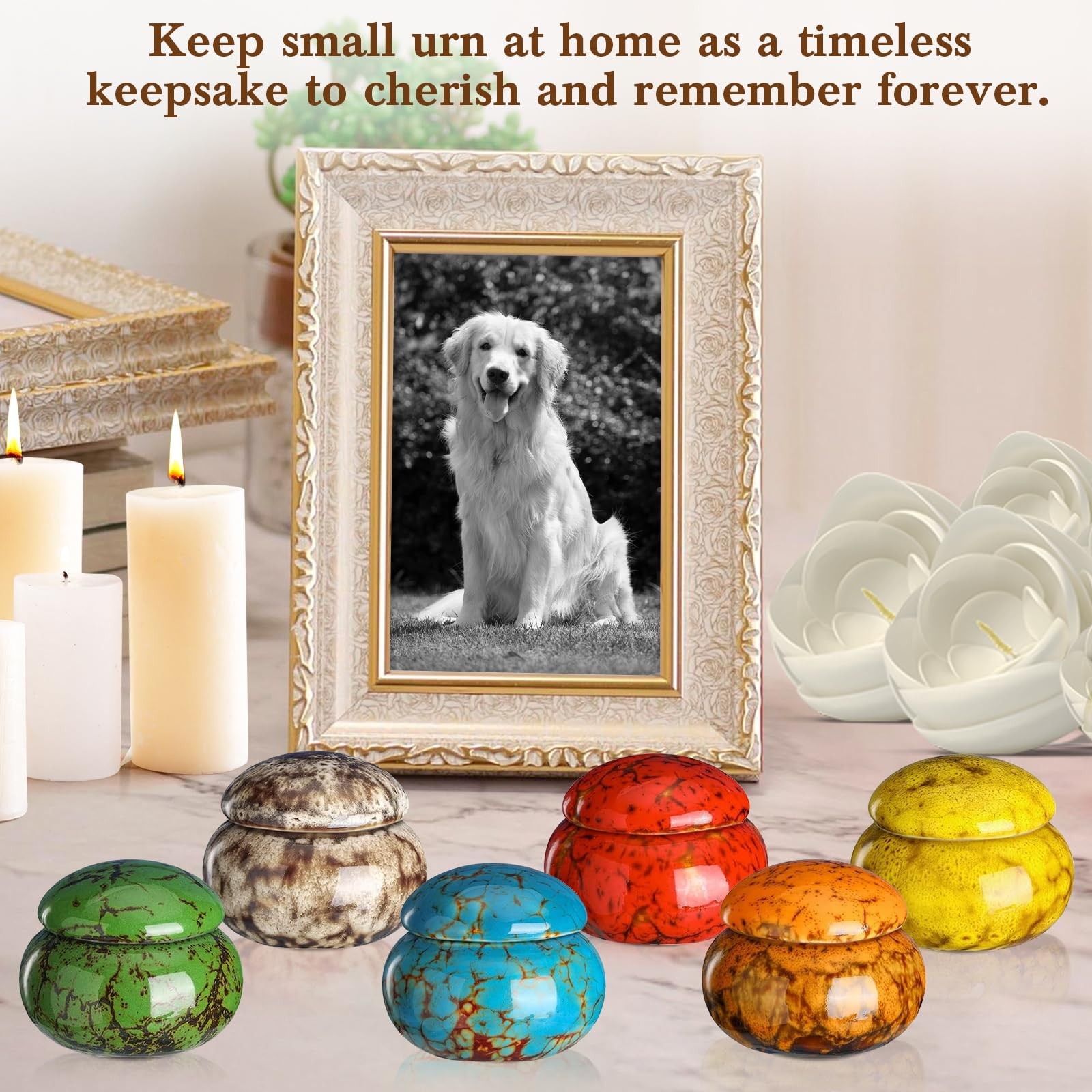 CHONOVO Small Urns for Human Ashes Keepsake Ceramics 6 Pcs, Six Unique Colors