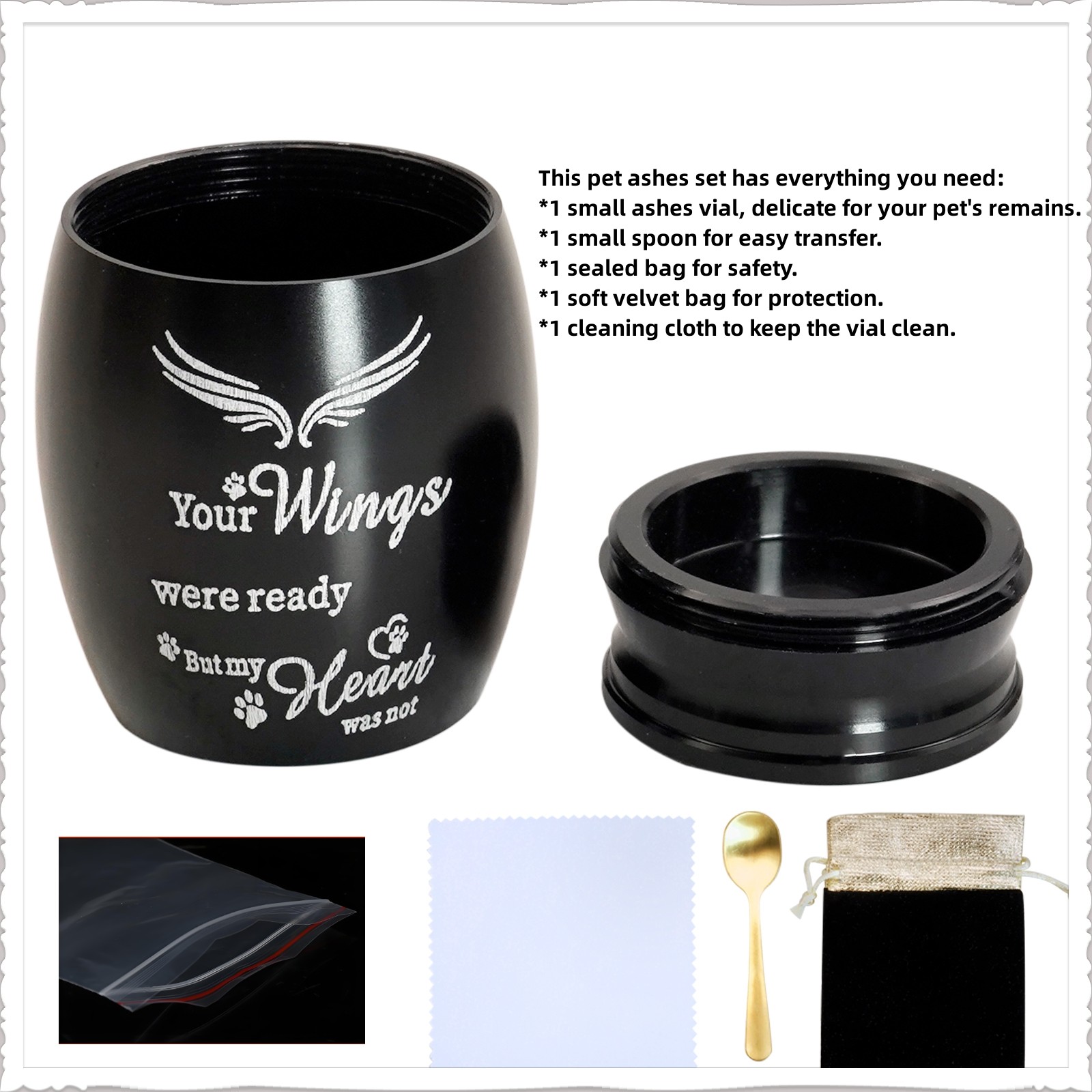 Mini Pet Memorial Small Urns for Dog Cat Ashes Stainless Steel 1.57 inch (Black)