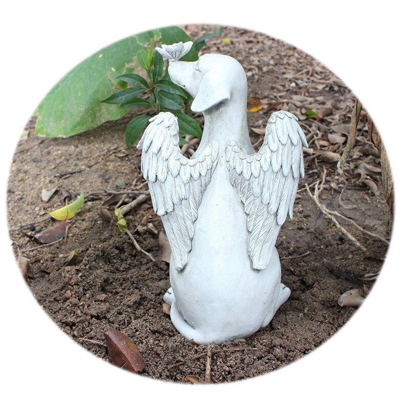 New Pet Memorial Gravestones for Dog with Angel Wings Garden Statue Sculpture